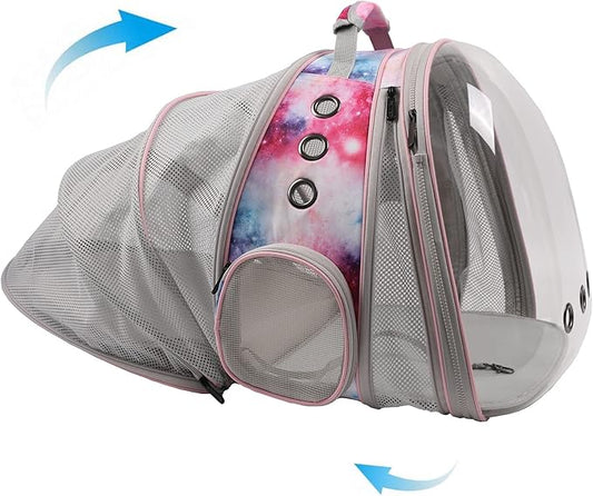 Dual Expandable Cat Backpack Carrier, Fit up to 20 lbs, Galaxy Theme Printed Artwork with Front and Back Extension Pet Carrier Backpack for Carrying Large Fat Cat and Small Puppy Book Bag