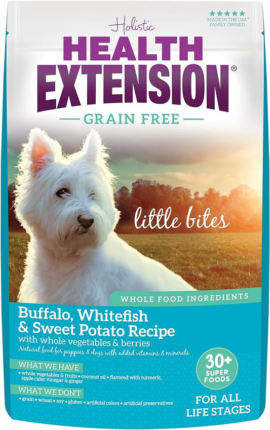 Health Extension Grain Free Little Bites for Dogs, Natural Food with Added Vitamins & Minerals, Perfect for Teacup, Toy & Small Dogs, Buffalo Recipe (3.5lb Bag)