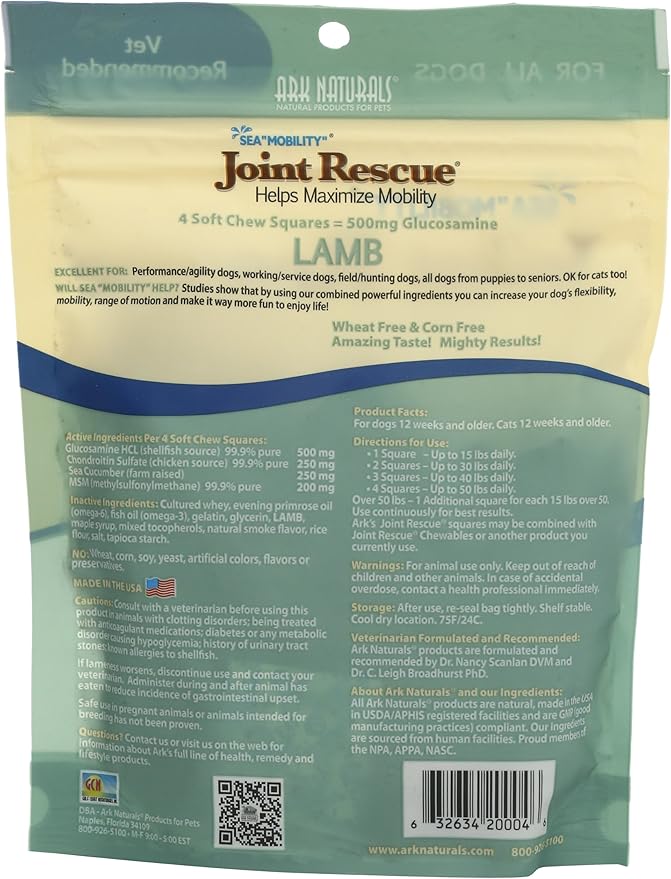 ARK NATURALS Sea Mobility Lamb Jerky For Dogs, 9-Ounce Pouches (Pack Of 2)