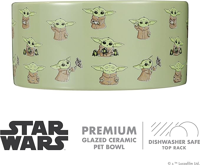 STAR WARS The Mandalorian Baby Yoda Ceramic Dog Bowl, 3.5 Cups | Meal Time Dog Food Bowl, Green Dog Bowl with Baby Yoda | Dog Water Bowl for Dry Food or Wet Food,1 Count (Pack of 1),FF16627