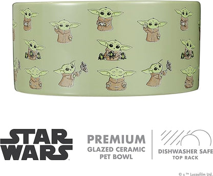 STAR WARS The Mandalorian Baby Yoda Ceramic Dog Bowl, 3.5 Cups | Meal Time Dog Food Bowl, Green Dog Bowl with Baby Yoda | Dog Water Bowl for Dry Food or Wet Food,1 Count (Pack of 1),FF16627