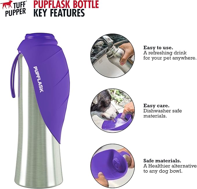 PupFlask Large Dog Water Bottle | 27 or 40 OZ Stainless Steel | Convenient Dog Water Dispenser | Puppy Travel Water Bowl | Portable Pet Water Bottle | Leak Proof Bottle Perfect Size For All Dog Breeds