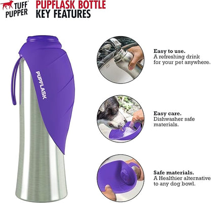 PupFlask Large Dog Water Bottle | 27 or 40 OZ Stainless Steel | Convenient Dog Water Dispenser | Puppy Travel Water Bowl | Portable Pet Water Bottle | Leak Proof Bottle Perfect Size For All Dog Breeds