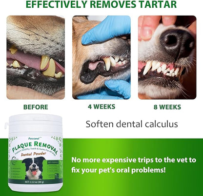 Plaque Removal Natural Dental Powder - Dog Dental Care and Bad Breath Treatment, Dog Teeth Cleaning Powder for Healthy Teeth & Gums for All Dogs - 60g