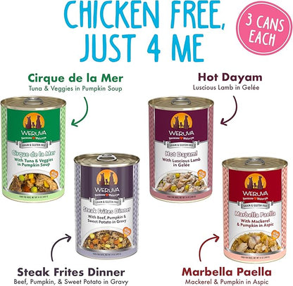 Weruva Classic Dog Food, Variety Pack, Chicken Free, Just 4 Me, Wet Dog Food, 14oz Cans (Pack of 12)