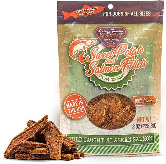 Gaines Family Farmstead Sweet Potato & Salmon Fillets for Dogs, All-Natural, Grain-Free, Healthy Dog Treats for All Ages & Breeds, Made in USA, 8 oz
