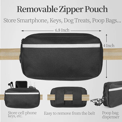 iYoShop Hands Free Dog Leash with Zipper Pouch, Dual Padded Handles and Durable Bungee for Walking, Jogging and Running Your Dog (Large, 25-120 lbs, Khaki)