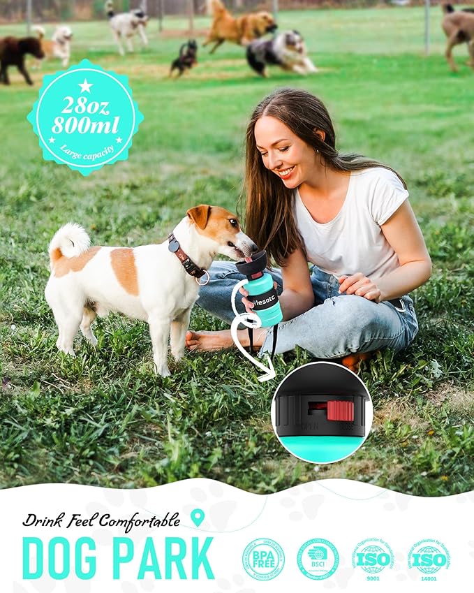 lesotc 2024 Upgraded Dog Water Bottle, Portable Dog Water Bottle Water Bowl, Leak Proof Foldable Dog Travel Water Bottle for Outdoor Walking, Hiking, Travel, Lightweight