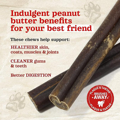 Natural Farm Peanut Butter Flavor Collagen Sticks for Dogs (12 Inch, 5 Pack), Long-Lasting Beef Collagen Sticks, Rawhide Alternative Chews with Chondroitin & Glucosamine, Low-Fat Dental Treats
