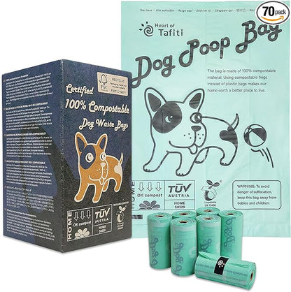 Dog Poop Bags, Compostable Dog Bags for Poop, Plant-Based Doggy Poop Bags, Eco-Friendly, Extra Thick and Leak Proof, Unscented, Size 9 x 13 Inches, 70 Counts