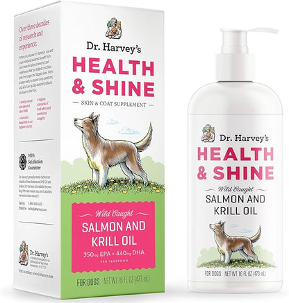Dr. Harvey's Health & Shine Salmon and Krill Fish Oil for Dogs- Supports Healthy Heart, Brain, and Eyes (16 FL OZ)