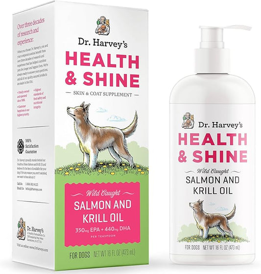 Dr. Harvey's Health & Shine Salmon and Krill Fish Oil for Dogs- Supports Healthy Heart, Brain, and Eyes (16 FL OZ)