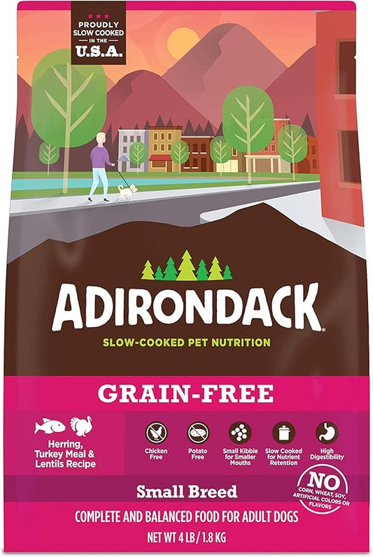Adirondack Dog Food Made in USA [Limited Ingredient Grain Free Dog Food], Small Breed Dry Dog Food, Herring, Turkey Meal, and Lentils Recipe, 4 lb. Bag