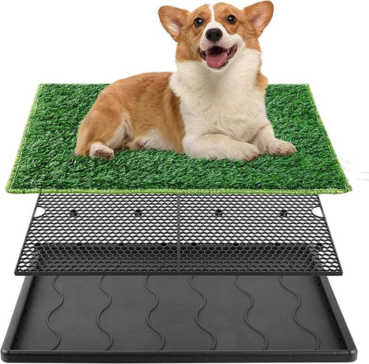 Grass Pad for Dogs,17”x25” Dog Grass Pad with Tray,Indoor&Outdoor Dog Potty Tray,Perfect Training Pet Portable Potty,Washable Puppy Pee Pad for Puppy Training Apartment,Balcony and Apartment Use