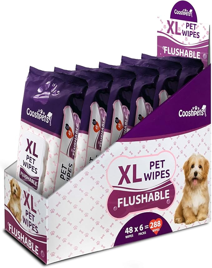 Premium Formulations XL Flushable Plant-Based, Earth-Friendly Pet Wipes (Bulk Buy - 1152 Wipes (24 Packs of 48 Ct))
