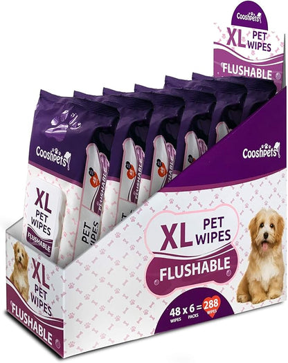 Premium Formulations XL Flushable Plant-Based, Earth-Friendly Pet Wipes (Bulk Buy - 1152 Wipes (24 Packs of 48 Ct))