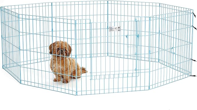 MidWest Homes for Pets Folding Metal Exercise Pen / Pet Playpen, Blue,24"W x 24"H, 1-Year Manufacturer's Warranty