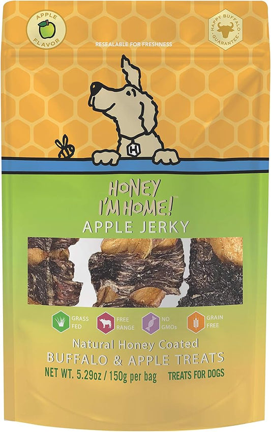 Honey I'm Home, Buffalo Wrapped Apple Jerky Dog Treats, 5.29 Ounces - All Natural, Free Range, Healthy, Grain Free, Honey Coated & Chewy