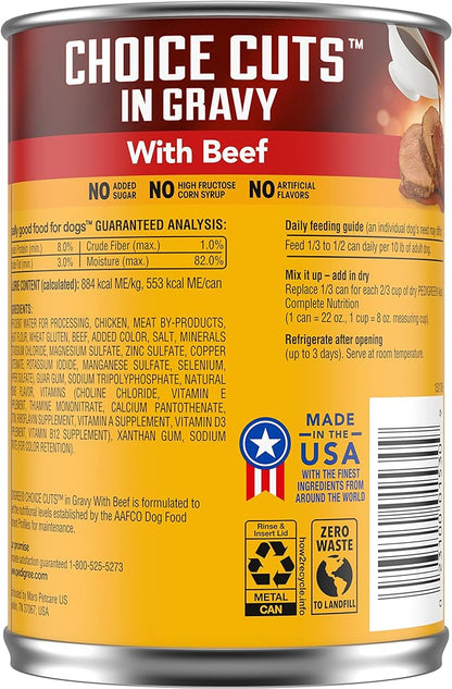PEDIGREE CHOICE CUTS IN GRAVY Adult Canned Soft Wet Dog Food with Beef, 22 oz. Cans (Pack of 12)