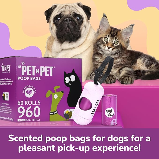 Pet N Pet Poop Bags for Dogs, 960 Counts Lavender Scented Dog Poop Bags, USDA Certified 38% Plant Based & 62% PE Dog Waste Bags, Doggie Poop Bags, Dog Poop Bags Rolls, Scented Poop Bags for Dogs