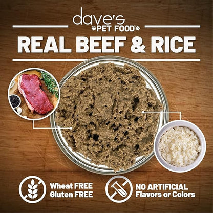 Dave's Pet Food Wet Dog Food (Beef & Rice), Made in USA Naturally Healthy Canned Dog Food, Added Vitamins & Minerals, Wheat & Gluten-Free, 13.2 oz Cans (Case of 12 pk)