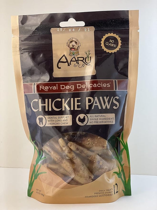 Aaru & Co. Chickie Paws 12ct - NO Claws, 100% USA Sourced and Made, Dehydrated, All-Natural, Single-Ingredient Chicken Paws (Chicken Feet) Dog Treats/Dog Delicacies