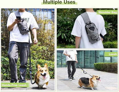Pecute Hands Free Dog Leash, Multifunctional Crossbody Rope with Bag, Elastic Nylon Double Hands Free Leash with Pouch for Large Dogs, Reflective Shock Absorbing Bungee Walking, Jogging and Running