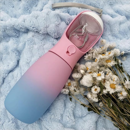 Dog Water Bottle, 19Oz Large Capacity Portable Dog Water Bowl, Food Grade Drinking Feeder & Dish Bowl, Unique Puppy Essentials for Outdoor Walking Traveling, Dog Gifts (Pink&Blue)