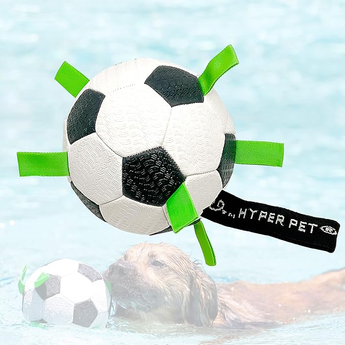 Hyper Pet Grab Tabs Dog Soccer Ball with Straps (7.5") Indoor or Outdoor, Interactive Durable Fetch Dog Ball with Tug Toy for All Dog Breeds