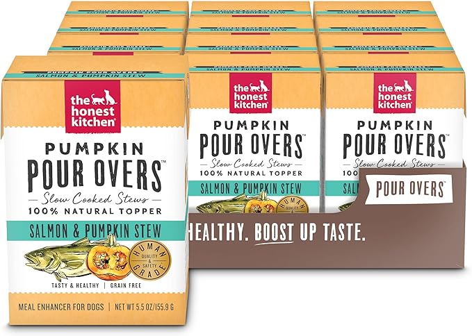 Honest Kitchen The Superfood Pour Overs Lamb & Beef Stew and Salmon Stew Wet Dog Food Toppers (12 Pack), 5.5 oz