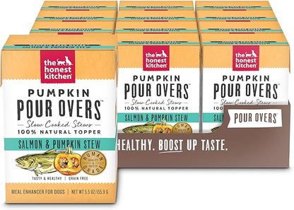 Honest Kitchen The Superfood Pour Overs Lamb & Beef Stew and Salmon Stew Wet Dog Food Toppers (12 Pack), 5.5 oz