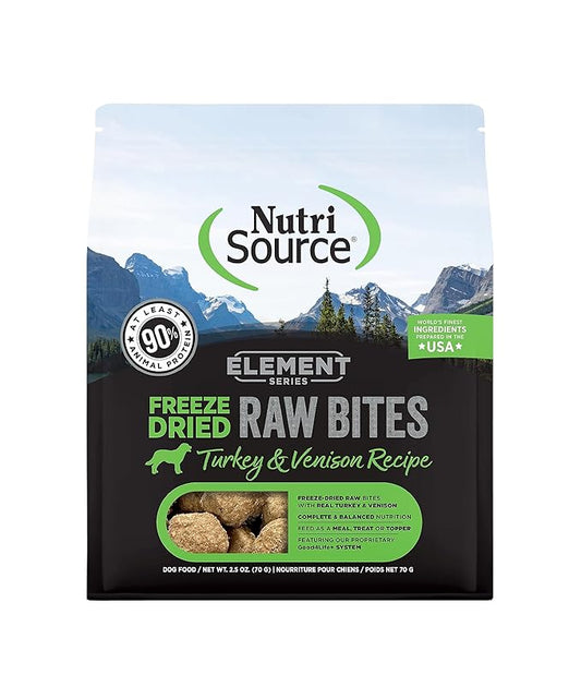 NutriSource Element Series Turkey and Venison Freeze Dried Raw Bites, 2.5 Ounce (Pack of 1)
