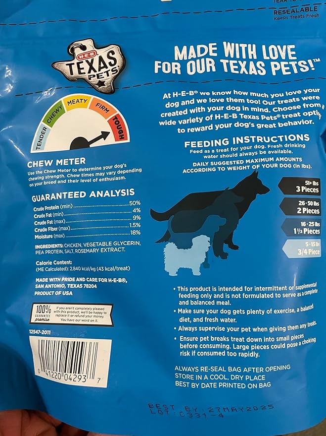 HEB H‑E‑B Texas Pets High Protien Grain Free Chicken Jerky Dog Treats12 oz(Pack of 2)