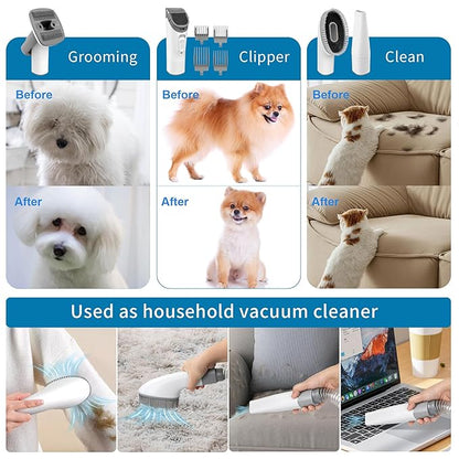 Dog Grooming Vacuum Kit: Pet Grooming Kit for Shedding, 16000PA Powerful Suction 99% Pet Hair, 1.5L Dust Cup and Low Noise Dog Clippers Tools with 4 Combs
