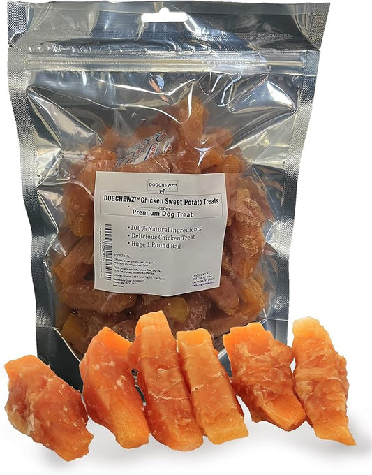 DOGCHEWZ™ Premium Chicken Wrapped Sweet Potato Jerky Treats for Dogs | Size: 1 LB (37-41 Pieces) | Made with Real Chicken and Sweet Potato, Easily Digestible, Long Lasting