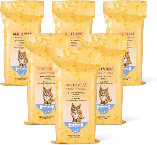 Burt's Bees for Pets Kitten Wipes Wipes - Kitten Wipes for All Cats, Safe for Kittens - Cruelty Free, Formulated without Sulfates and Parabens, pH Balanced for Cats - Made in USA, 50 Count - 6 Pack