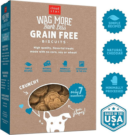 Cloud Star Corp, Wag More Bark Less Oven-Baked Grain Free Smooth Aged Cheddar Dog Biscuits