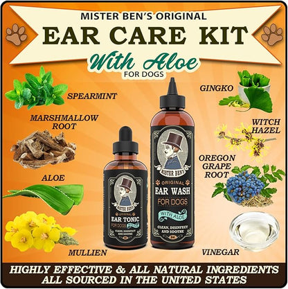 MISTER BEN'S Original Ear Cleaner for Dogs Care Kit - Includes Tonic & Wash