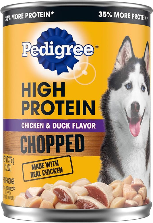 PEDIGREE High Protein Adult Canned Soft Wet Dog Food, Chopped Chicken & Duck Flavor, (12) 13.2 oz. Cans