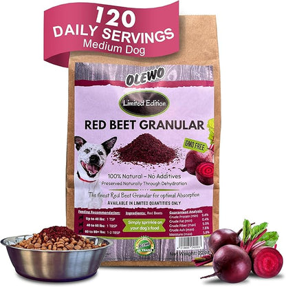 Olewo Red Beets for Dogs Granular – Natural Anti Itch for Dogs, Dog Food Topper, Immune, Cleansing, Skin & Coat Support, Dehydrated Whole Food Dog Multivitamin, Fiber for Dogs, 22 oz