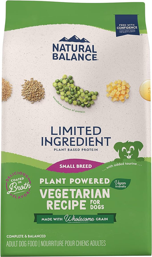 Natural Balance Limited Ingredient Small Breed Adult Dry Dog Food with Vegan Plant Based Protein and Healthy Grains, Vegetarian Recipe, 12 Pound (Pack of 1)