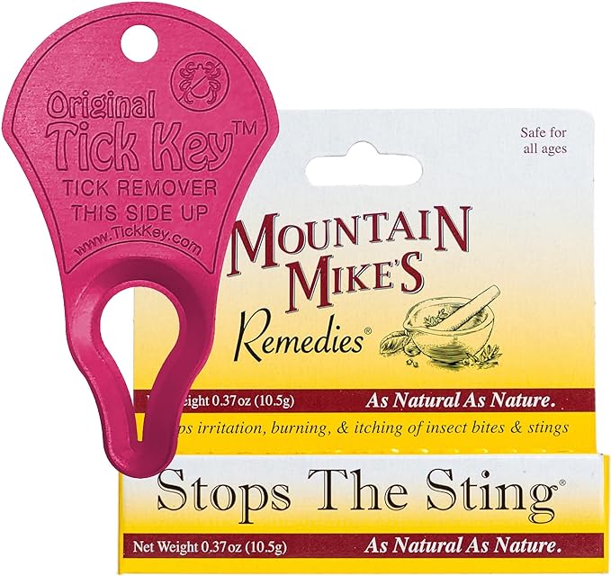 The Original Tick Key -Tick Detaching Device - Portable, Safe and Highly Effective High Visibility Tick Detaching Tool (Pink) with Stops the Sting - Extra Strength Bug and Mosquito Bit Relief