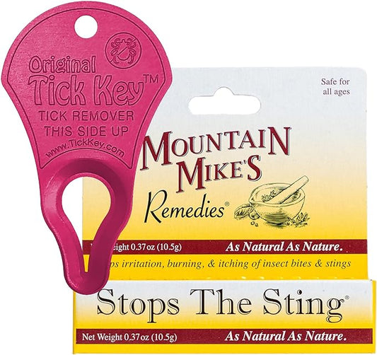The Original Tick Key -Tick Detaching Device - Portable, Safe and Highly Effective High Visibility Tick Detaching Tool (Pink) with Stops the Sting - Extra Strength Bug and Mosquito Bit Relief