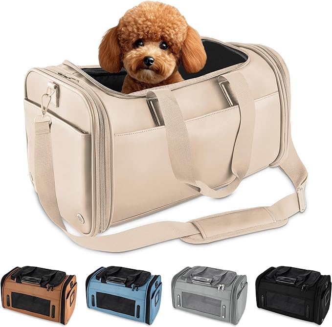 TSA Airline Approved PU Leather Luxury Pet Carrier - Size XS/S - for Small Dogs and Cats
