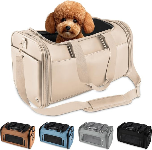 TSA Airline Approved PU Leather Luxury Pet Carrier - Size XS/S - for Small Dogs and Cats