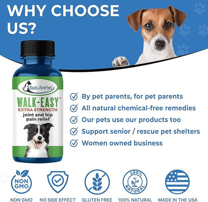 BestLife4Pets Extra Strength Dog Joint Supplement - Natural Hip and Joint Supplement for Dogs - Arthritis, Inflammation, and Hip Dysplasia Pain Relief for Dogs - Easy to Use Natural Pills
