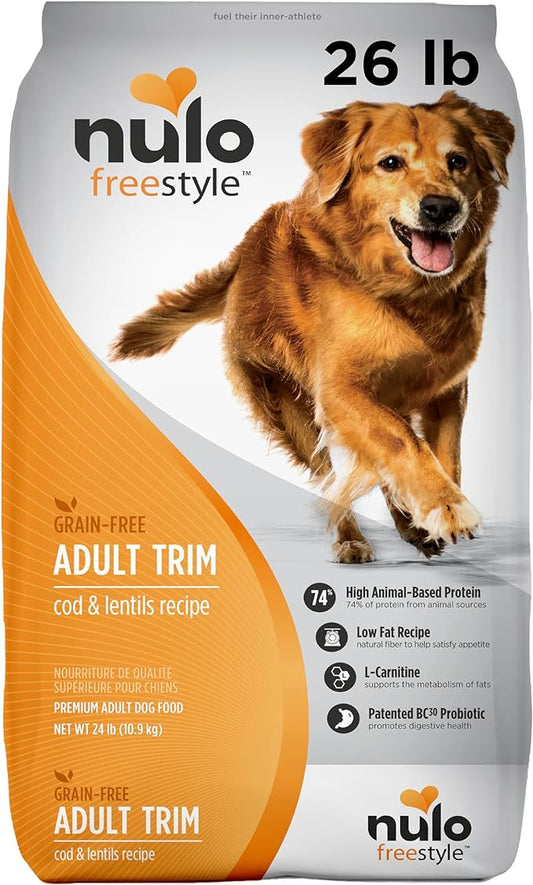 Nulo Freestyle Adult Trim Formula Dry Dog Food, Grain-Free Dog Kibble, Helps Promote Weight Management, With Healthy Digestive Aid BC30 Probiotic and L-Carnitine 26 Pound (Pack of 1)
