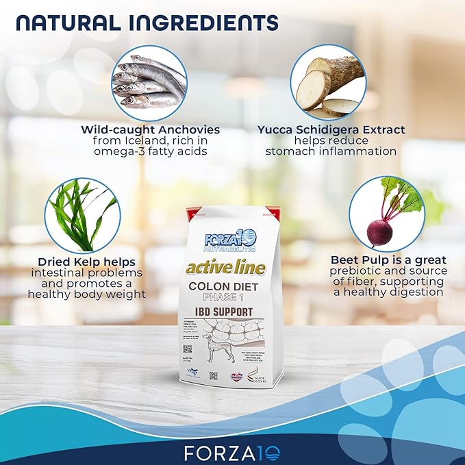 Forza10 Active Colon Support Diet Phase 1 Hydrolyzed Dog Food, Dry Dog Food Helps Dogs with Diarrhea, Colitis and Constipation, Wild Caught Anchovy Protein Flavor, 8 Pound Bag