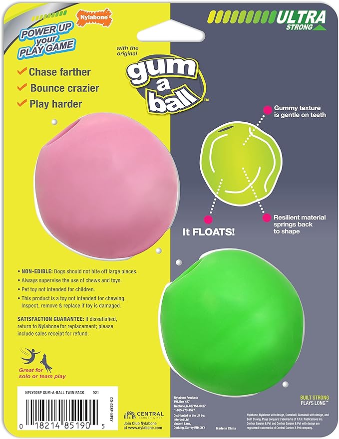 Nylabone Power Play Gum-a-Ball toy for Dogs One Size (2 Count)