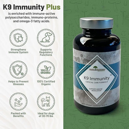 K9 Immunity, Immune Support Supplement for Dogs, Organic and Mushroom Enhanced Dog Health Supplies, Pack of 1, 90 Capsules Each